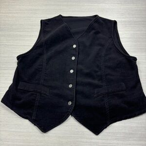 St Michael VTG Black Velvet Button Up Lightweight Vest Size US 10 UK 14 Gothic